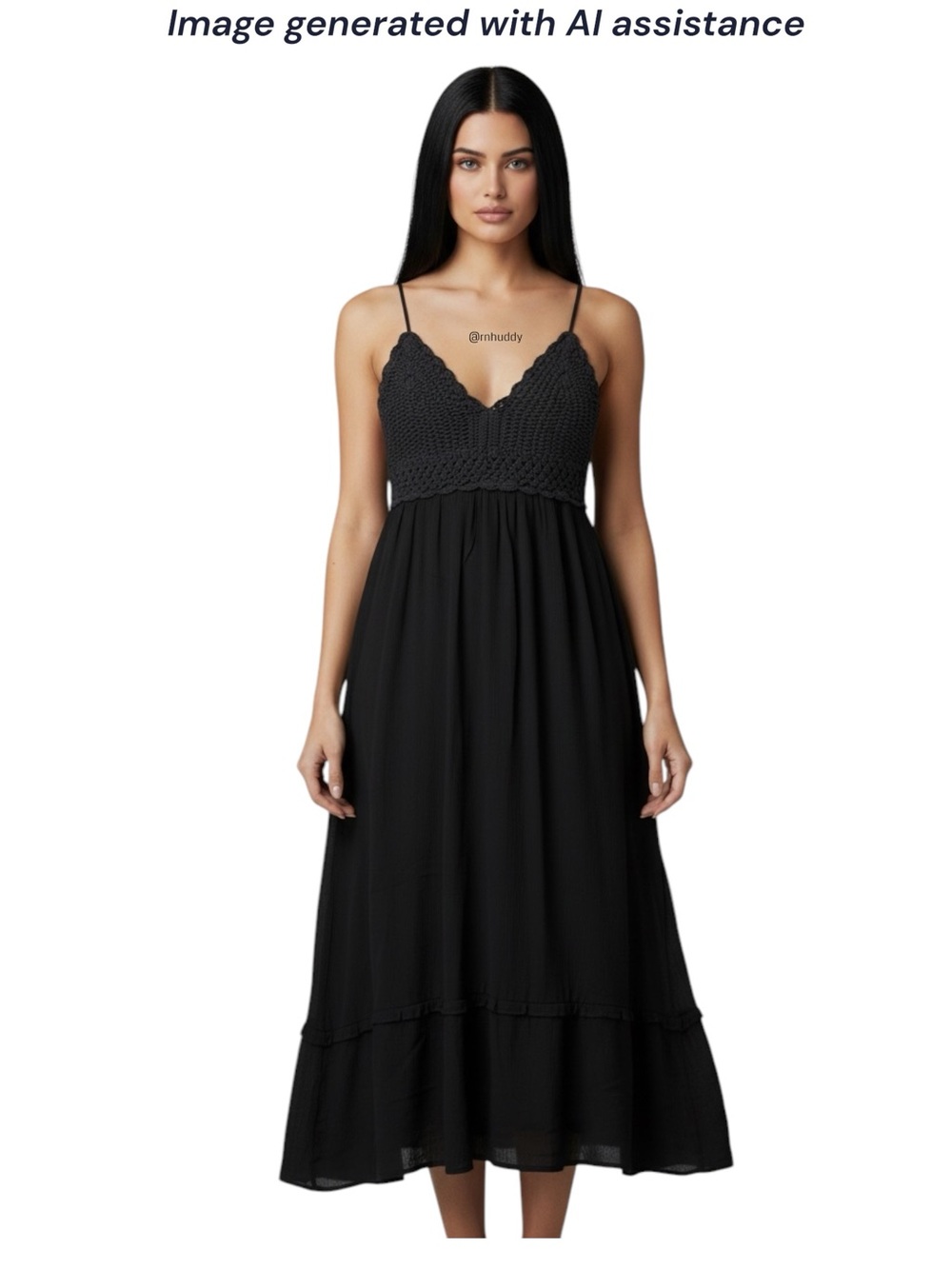 Indulge M black crochet top midi dress